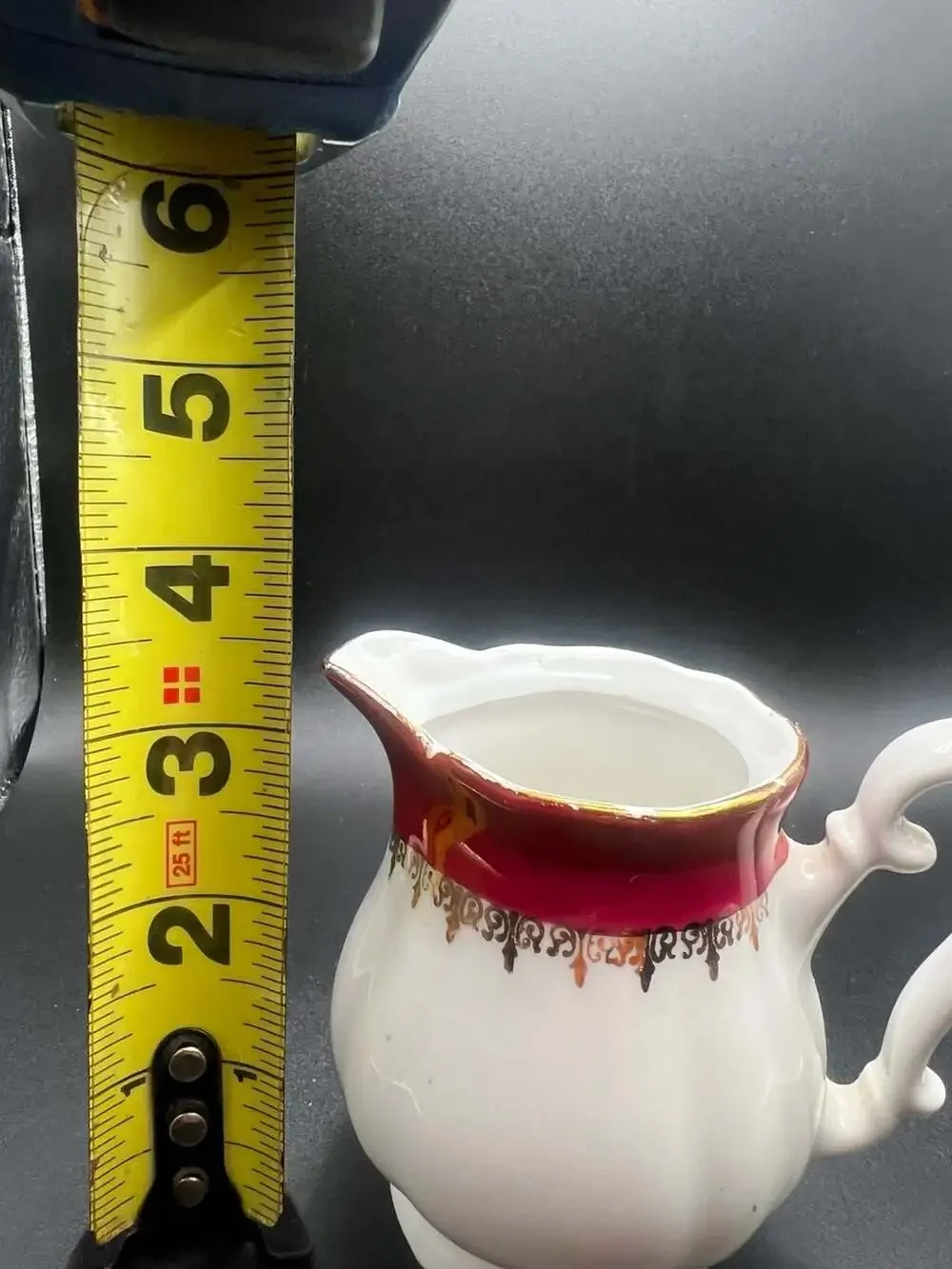 Vintage Japanese Porcelain Floral and Red-Gold Trim Creamer Pitchers (Set of 2)
